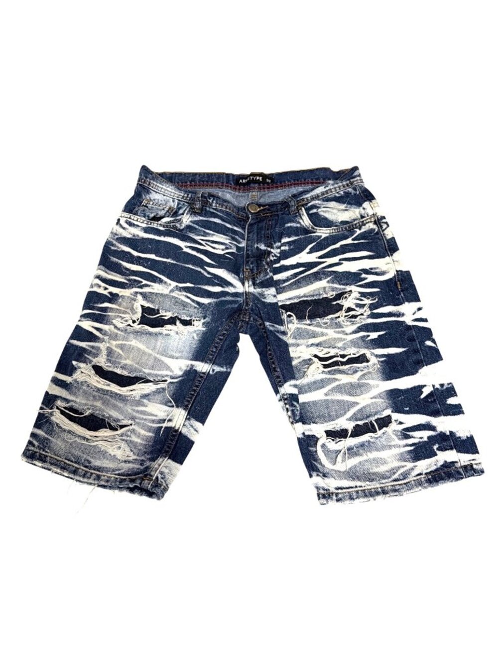 Arketype Mens Distressed Denim Shorts With Bleached Zebra Print‎ Size 32